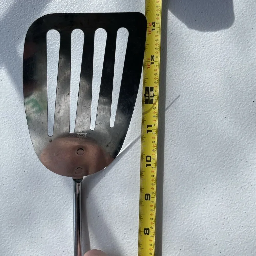 Vintage Ekco Slotted Spatula Turner Carving Fork Stainless Steel Wood USA Made